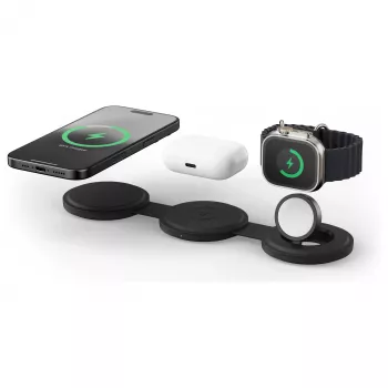 Satechi OntheGo Încărcător wireless 3-în-1 cu Qi2, negru, 15W, ST-QTG31K