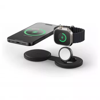 Satechi OntheGo Încărcător wireless 2-în-1 cu Qi2, negru, 15W, ST-QTG21K