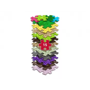 Set covor senzorial ortopedic MUFFIK 15 în 1 plăci puzzle imbricabile pentru corectarea piciorului valg, 15 piese, multicolor