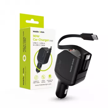Mobile Origin 90W Car Charger CA22 USB-C+USB-A with 2x 60cm Cables