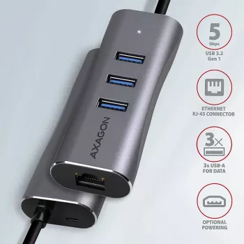 AXAGON HMA-GL3AP Multiport Hub USB 3.0 Type A Gbit LAN 3x USB-A