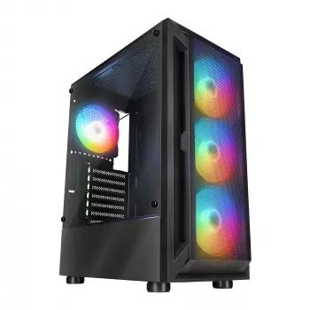 Carcasă PC Mid Tower Rampage SHIVA cu fereastră din sticlă securizată și 4x ventilatoare 120mm Rainbow RGB, neagră