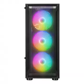 Carcasă PC Mid Tower Rampage SHIVA cu fereastră din sticlă securizată și 4x ventilatoare 120mm Rainbow RGB, neagră