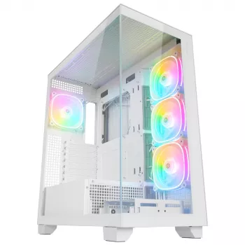Carcasă PC Mid-Tower Rampage Hydra V1, albă, 4x ventilatoare 120mm ARGB, USB-C/USB-A, hub ARGB, sticlă securizată