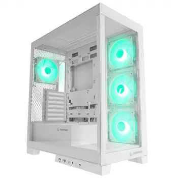 Carcasă PC Mid Tower Rampage Hydra V2 albă cu 4x ventilatoare 120mm ARGB și sticlă securizată