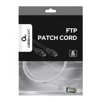 Cablu patch Gembird Cablexpert FTP Cat.6, RJ45 tată la RJ45 tată, ecranat cu folie, 0,5 m, alb (PP6-0.5M/W)