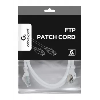 Cablu patch Gembird Cablexpert FTP Cat.6, RJ45 tată la RJ45 tată, ecranat cu folie, 1 m, alb (PP6-1M/W)