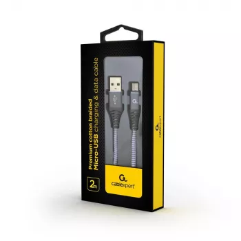 Cablu Gembird USB 2.0 Type-A tată la Micro USB-B tată Premium cu împletitură de bumbac 2m Space Grey/alb