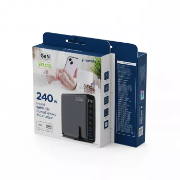Încărcător USB Gembird TA-UC-2A4C-PD240-01-BK cu 6 porturi 240W GaN negru