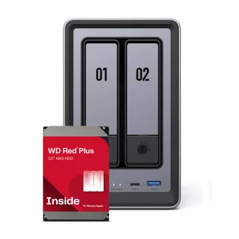 NAS UGREEN DXP2800 2-Bay cu 2x 4 TB WD Red Plus, Intel N100, 8 GB DDR5, 2.5GbE