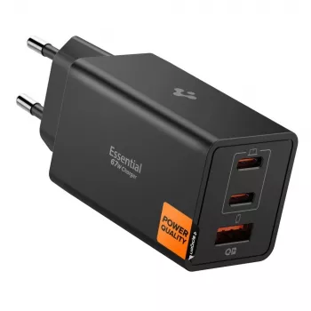 Încărcător de perete Spigen Essential EE673EU 67W GaN cu 3 porturi USB-C/USB-A negru