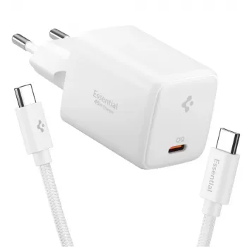 Încărcător de rețea SPIGEN EE451EU Essential cu 1 port 45W + cablu USB-C alb