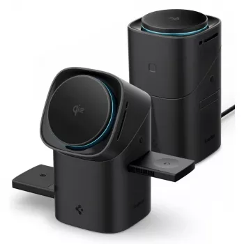 Încărcător wireless magnetic MagSafe rotativ 3-în-1 SPIGEN EF223MS Essential 15W Qi2 negru