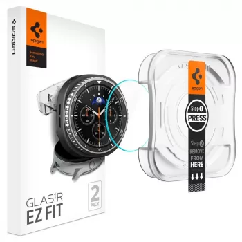Folie de protecție din sticlă călită Spigen GLAS.tR EZ Fit pentru Samsung Galaxy Watch 8 Classic (46 mm), 2 bucăți, transparentă (AGL09877)