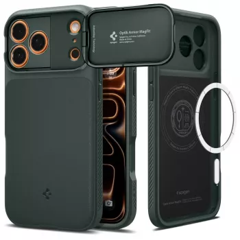 Husă Spigen Optik Armor MagFit pentru iPhone 17 Pro Max, compatibilă MagSafe, Abyss Green (ACS09901)
