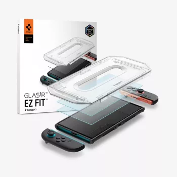 Protector de ecran din sticlă securizată Spigen Glas.tR EZ Fit, pachet de 2, pentru Nintendo Switch 2, transparent