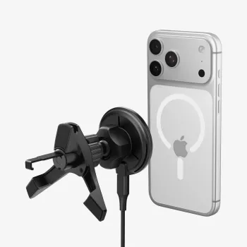 Încărcător wireless de mașină cu montare pe grilă Spigen EV15MAQ Essential Magnetic MagSafe 15W Qi2, negru
