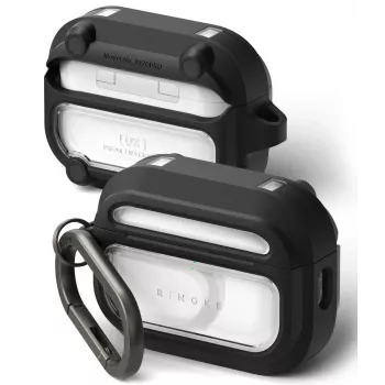Husă Ringke UX Magnetic pentru Apple AirPods Pro 3, compatibilă MagSafe, cu carabinieră, transparentă