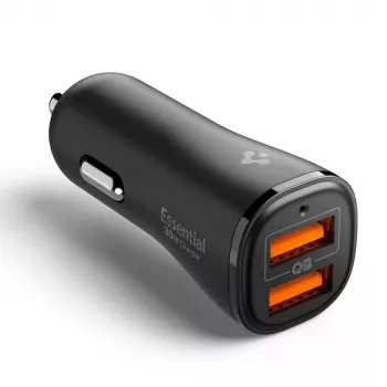 Încărcător auto SPIGEN Essential EV302 cu 2 porturi 30W, negru