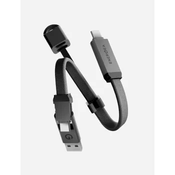 Cablu ENERGEA Sheath Key 2 în 1 USB-C la USB-C/USB-A 15 cm Gunmetal