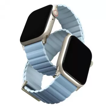 Curea de ceas din piele magnetică reversibilă UNIQ Revix Premium Edition pentru Apple Watch Series 1/2/3/4/5/6/7/8/9/SE/SE2/SE3 38/40/41mm Arctic Blue/Soft Blue