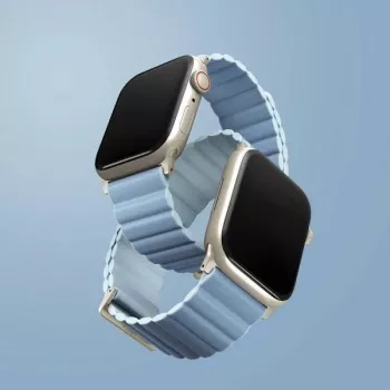 Curea de ceas din piele magnetică reversibilă UNIQ Revix Premium Edition pentru Apple Watch Series 1/2/3/4/5/6/7/8/9/SE/SE2/SE3 38/40/41mm Arctic Blue/Soft Blue