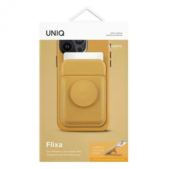 Portofel magnetic pentru carduri UNIQ Flixa cu picior de sprijin galben canar MagSafe