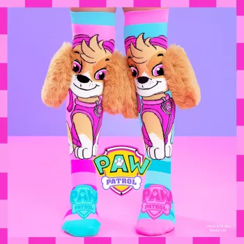 Șosete pentru copii până la genunchi MADMIA Paw Patrol Skye cu urechi 3D din pluș - roz/albastru/alb