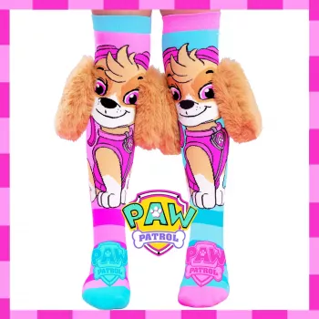 Șosete pentru copii până la genunchi MADMIA Paw Patrol Skye cu urechi 3D din pluș - roz/albastru/alb