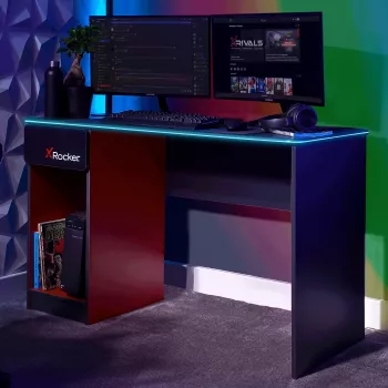 Birou gaming XROCKER gri-roșu