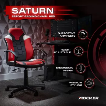Scaun gaming de birou X Rocker Saturn 5120101 pentru adolescenți, max. 100 kg, negru/roșu