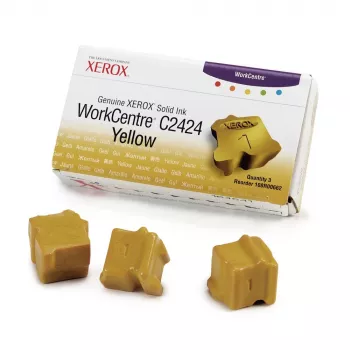 Set de 3 bețișoare de cerneală solidă originale Xerox, galben (3400 de pagini) 108R00662