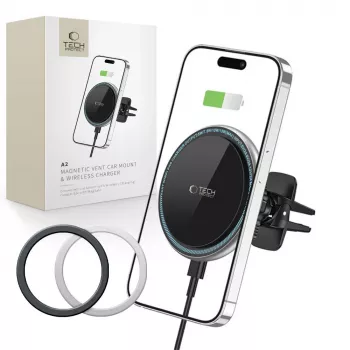Suport auto cu ventilație magnetic MagSafe și încărcare wireless 15W TECH-PROTECT A2, negru