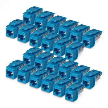 Modul keystone Cat6 StarTech.com 24 bucăți, cuplor keystone RJ45 Ethernet, priză murală UTP Cat6, 90 grade 110 Punch Down, albastru