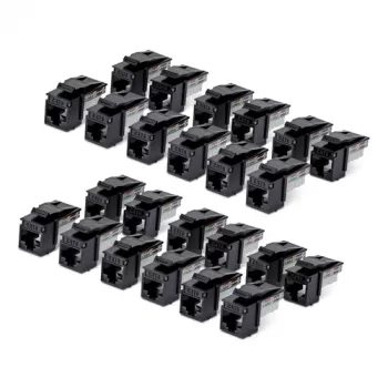 Modul keystone Cat6 StarTech.com 24 bucăți, cuplor keystone RJ45 Ethernet, priză murală UTP Cat6, 90 grade 110 Punch Down, negru, 10GBase-T