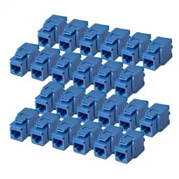 Modul keystone Cat6 StarTech.com 24 bucăți, cuplor keystone RJ45 Ethernet, inserție pentru placă murală UTP Cat6, 180 grade, fără unelte, albastru