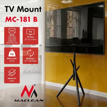 Maclean MC-181 B Suport de podea pentru TV 27-55 inch, VESA până la 200x200, 60 kg, negru