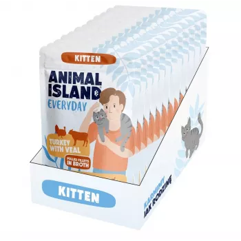 Hrană umedă pentru pisici ANIMAL ISLAND Kitten curcan și vițel 12 x 85g