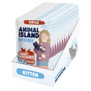 Hrană umedă pentru pisici ANIMAL ISLAND Kitten curcan și iepure 12x85g