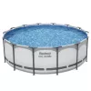 Piscină Bestway 5612X Steel Frame Above Ground 427 x 122 cm (14 ft x 48 in) rotundă cu cadru, pompă de filtrare, scară, prelată, folie de sol și dozator ChemConnect
