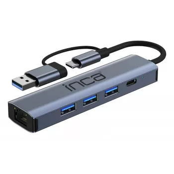 Hub INCA IUTP-5T USB-C/A la 3x USB-A 3.0 / RJ45 5 Gbit/s gri