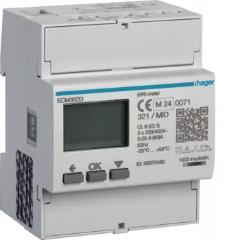 Contor de energie trifazat Hager ECM382D, direct 80A, 4M, M-Bus, MID