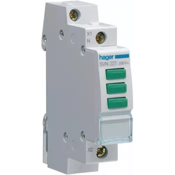 HAGER SVN221 Lampă de semnalizare modulară, 230V AC, 3 x LED verde, șină DIN