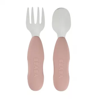 Set de tacâmuri din oțel inoxidabil Beaba First, Cotton Candy