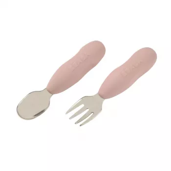 Set de tacâmuri din oțel inoxidabil Beaba First, Cotton Candy