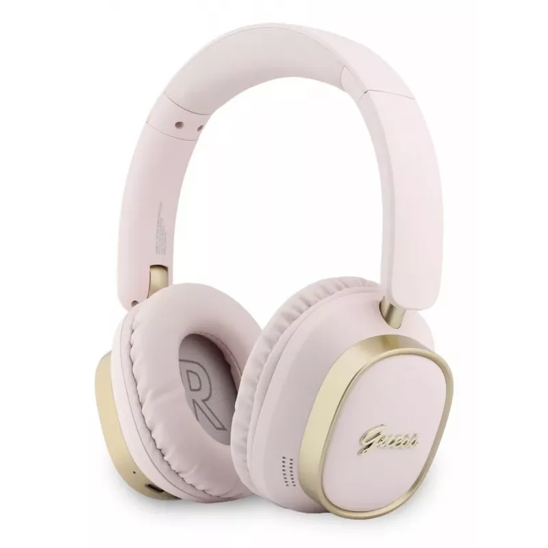 Căști Bluetooth over-ear Guess ENCRectangle Metal Script roz