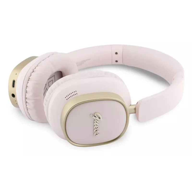 Căști Bluetooth over-ear Guess ENCRectangle Metal Script roz