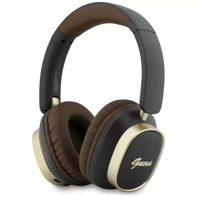 Căști Bluetooth over-ear Guess ENC Rectangle Metal Script maro