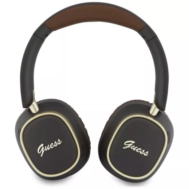Căști Bluetooth over-ear Guess ENC Rectangle Metal Script maro