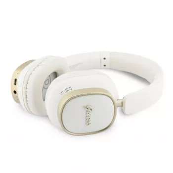 Căști Bluetooth over-ear Guess ENC Rectangle Metal Script albe